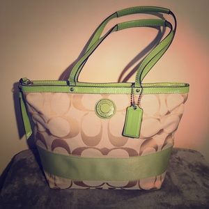 Coach Signature Stripe Shoulder Bag in Lime Green